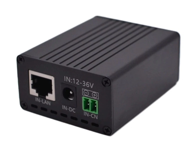 Maxsol POE24V DC-to-PoE power converter with Ethernet ports, voltage controls and LCD display